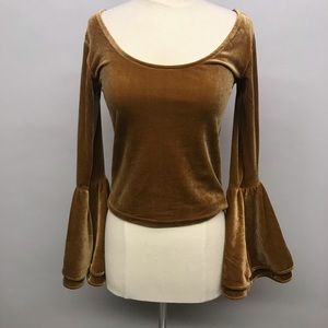 Gold velvet Coachella Ronny Kobo bell sleeve top